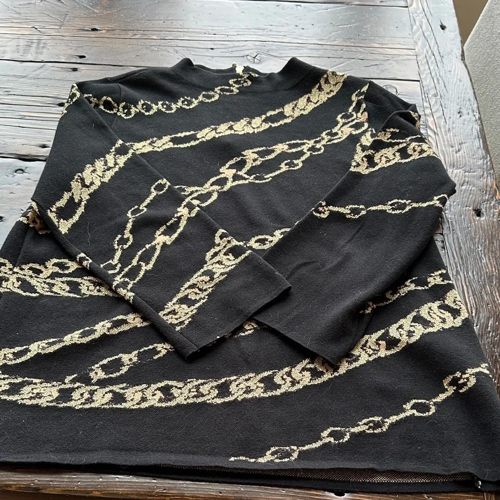 Chico's Black and Tan Chain Design Sweater Size L - Picture 5 of 8